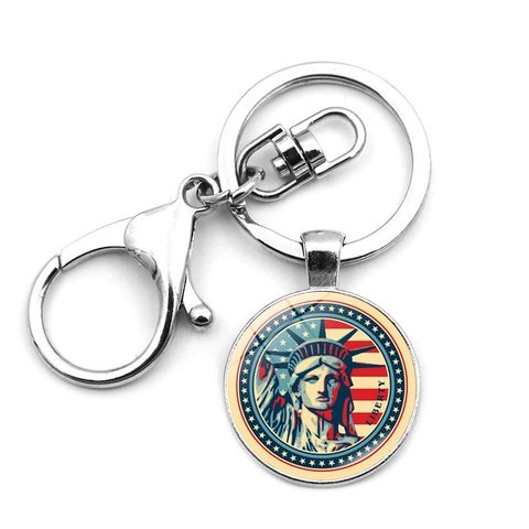 Freiheitsstatue USA Flagge Schlüsselanhänger Zinklegierung Glas Anhänger New York Souvenir Ring Mit Hummerverschluss