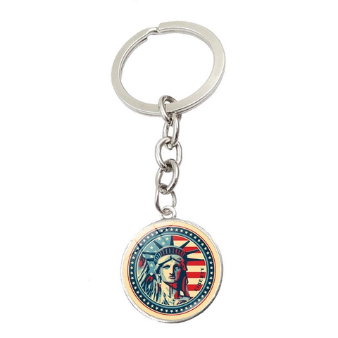 Vintage Zinklegierung Freiheitsstatue Schlüsselanhänger US Flagge New York Souvenir Metall Rund Anhänger Reise Geschenk Schlüsselring