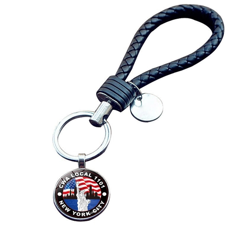 Porte-clés Vintage Statue De La Liberté Souvenir NYC Cordon En Cuir PU Tissé À La Main Pendentif En Verre Drapeau Américain