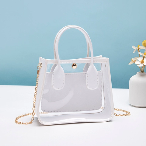 Clear PVC Jelly Shoulder Bag For Women With Inner Pouch Metal Chain Handle Casual Urban Simplicity Fashion Handbag