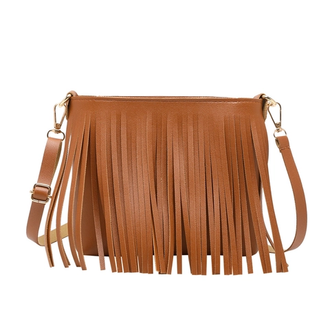 Damen Mode PU Leder Quasten Schultertasche Bohemian Fransen Umhängetasche Handy Geldbörse Gold Hardware Täglich Casual Party