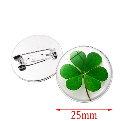 Vintage Alloy Four-Leaf Clover Brooch Glass Lucky Shamrock Time Gem Pin Jewelry For Women St. Patrick's Day Accessories