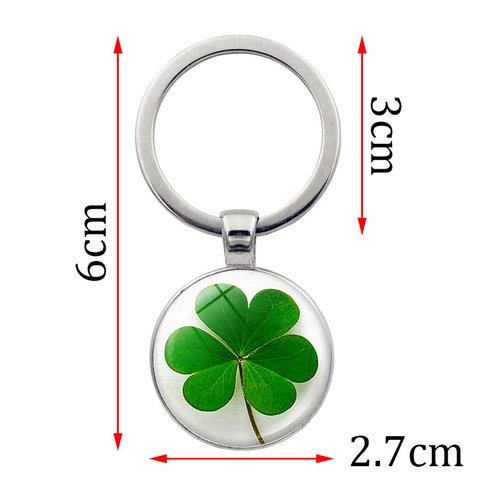 Vintage Zinc Alloy Four-Leaf Clover Keychain Glass Dome Lucky Shamrock Key Ring Pendant Women Men St Patricks Day Gift