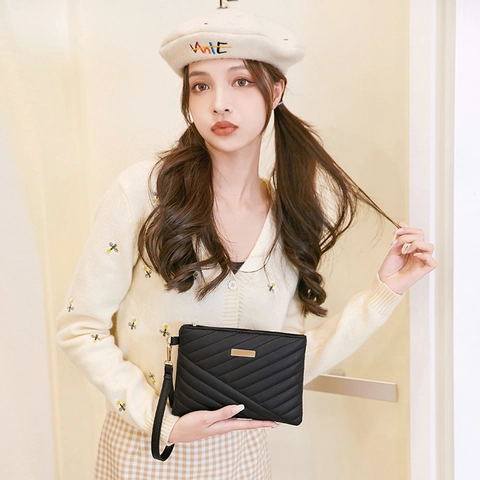 Dames Gestikte PU-Leren Clutch V-Vormig Gestikte Enveloppe Handtas Met Metalen Plaat Voor Dagelijks Casual Feest Sieraden