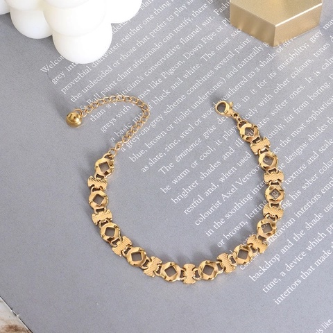 Titanium Steel Thick Chain Bracelet 18K Gold Plated Hollow Geometric Link Star Heart Women Fashion Hip Hop Style Adjustable