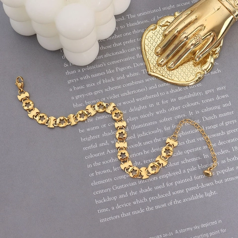 Titanium Steel Thick Chain Bracelet 18K Gold Plated Hollow Geometric Link Star Heart Women Fashion Hip Hop Style Adjustable