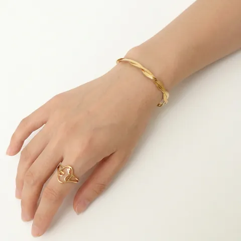 18K Gold Plated Titanium Steel Twisted Entwined Herringbone Blade Chain Necklace And Bracelet Jewelry Set For Women