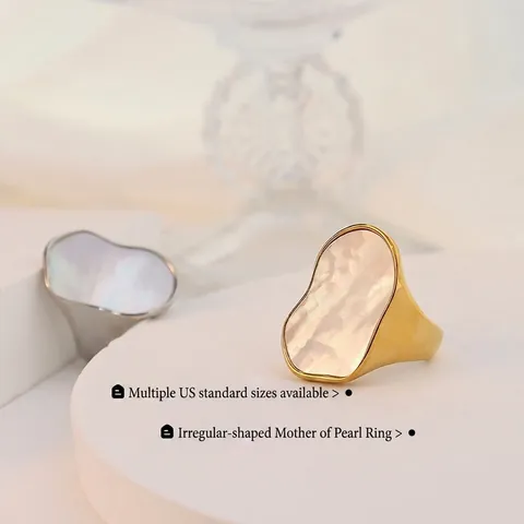 Irregular White Mother Of Artificial Pearl Ring Titanium Steel Gold Plated French Vintage Unique Shell Finger Jewelry For Women