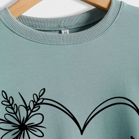 Felpa Donna Girocollo Maniche Lunghe Stampa Cuore Oma Casual Pullover Misto Cotone