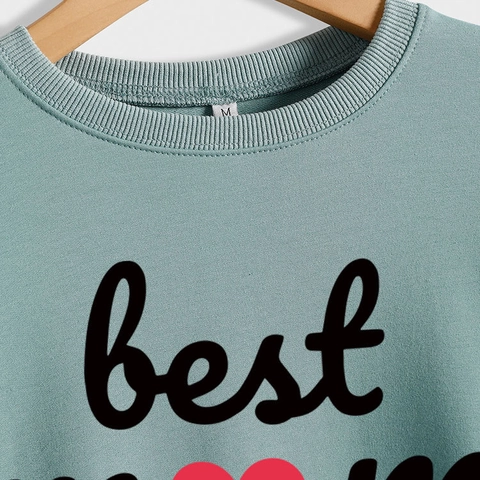 Felpa Da Donna Girocollo Maniche Lunghe Misto Cotone Pullover Best Mom Ever Stampa Cuore Casual Ampio Top