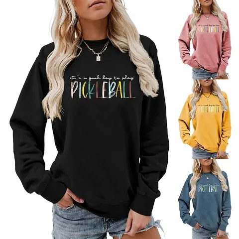 Felpa Girocollo Da Donna Cotone Poliestere Maniche Lunghe Pickleball Stampa Lettere Casual Sportivo Pullover Streetwear