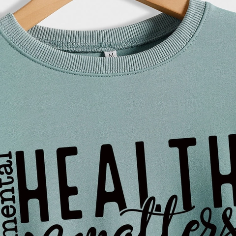 Felpa Girocollo Da Donna Misto Cotone Stampa Lettere Mental Health Matters Maniche Lunghe Pullover Casual Largo