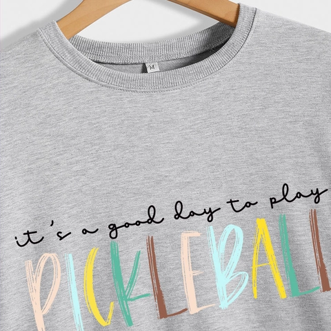 Felpa Girocollo Da Donna Cotone Poliestere Maniche Lunghe Pickleball Stampa Lettere Casual Sportivo Pullover Streetwear