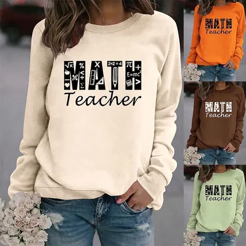 Sweatshirt Prof De Maths Femme Mélange De Coton Manches Longues Col Rond Graphique Pull Académique