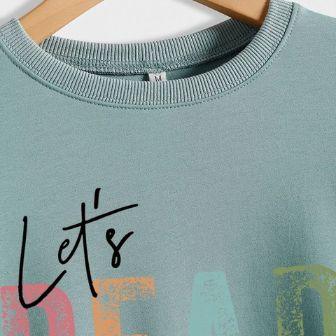 Women's Casual Cotton Blend Sweatshirt Let's Read Graphic Print Round Neck Long Sleeve Pullover Loose Fit Streetwear Top