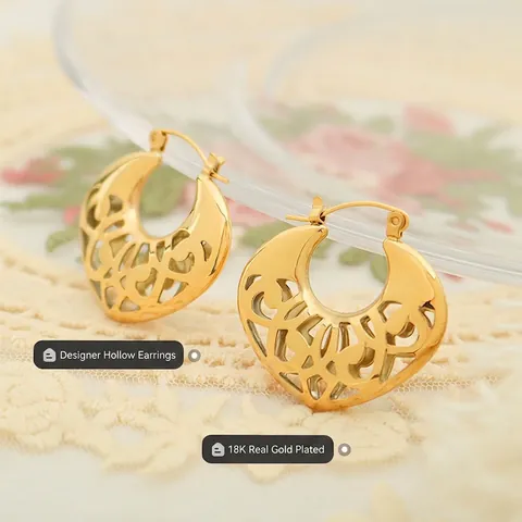 Heart Hollow Hoop Earrings Gold Plated Titanium Steel Geometric Design Fashion Jewelry For Women