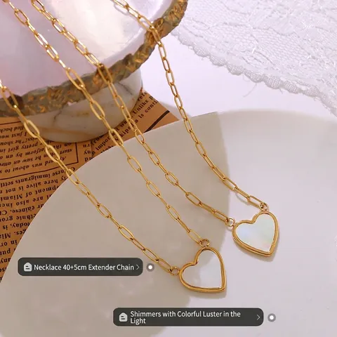 Collar Con Colgante De Corazón Nácar Blanco Concha Acero De Titanio Chapado En Oro Cadena De Clip Para Mujeres Joyería De Moda