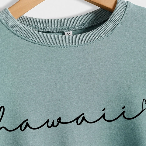 Sweat-shirt Femme Imprimé Cœur Hawaii Mélange De Coton Col Rond Manches Longues Pull Casual Streetwear