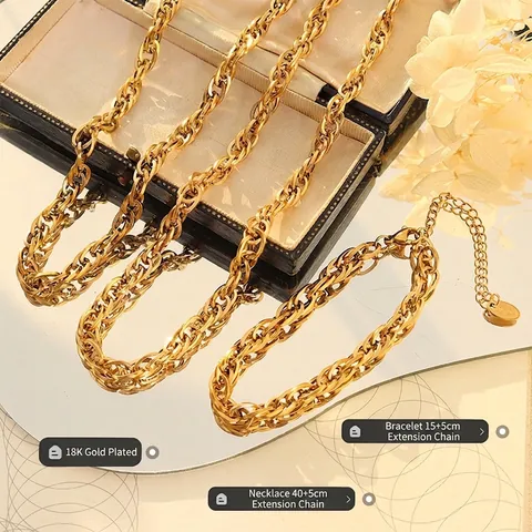 Gioielli Con Catena A Maglie Grossa Acciaio Al Titanio Placcato Oro 18K Collana Spessa E Bracciale Hip Hop