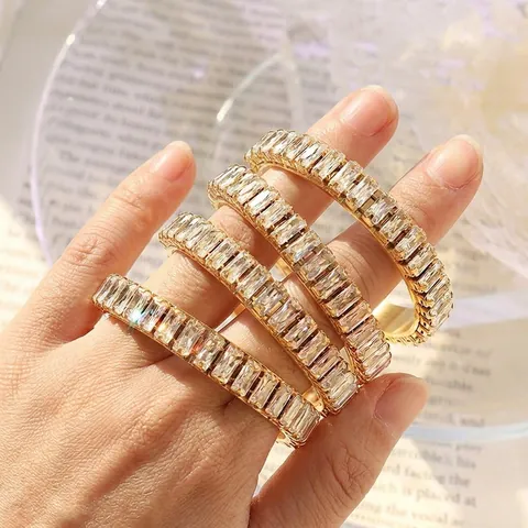 C-Shaped Hoop Earrings Titanium Steel Gold Plated Baguette Cut Zircon Light Luxury Fashion Jewelry For Women
