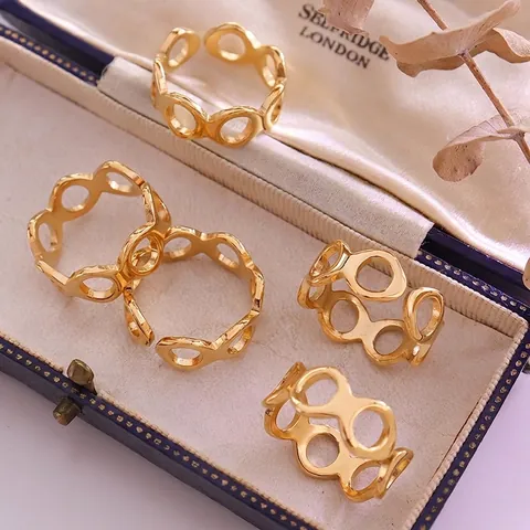 Anello Aperto Cerchi Cavi Geometrico Acciaio Al Titanio Placcato Oro 18K Regolabile Gioielli Minimalisti Donna