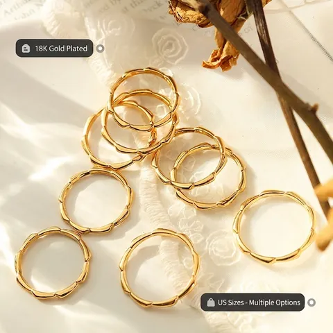 Anillo De Banda De Bambú Acero De Titanio Pulido Geométrico Minimalista Joyería Apilable Para Mujer