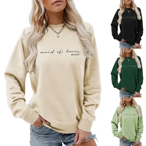 Felpa Girocollo Con Stampa Lettere Maid Of Honor Obviously Pullover A Maniche Lunghe Casual Matrimonio Top Donna