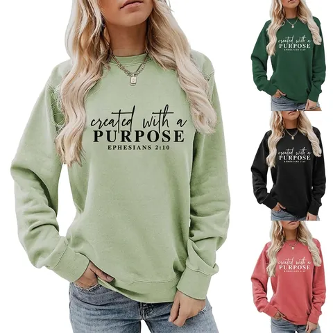 Sweatshirt Femme Mélange Coton Polyester Imprimé Lettres Col Rond Manches Longues Pull Décontracté Ample