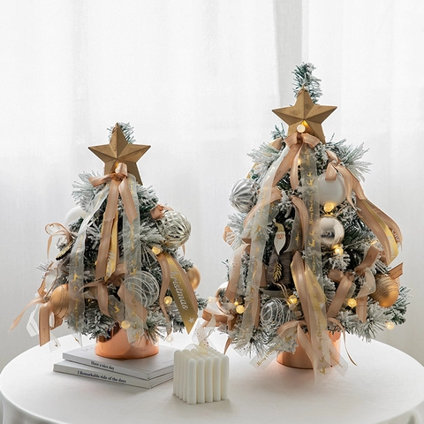 Mini Albero di Natale Floccato Ornamento da Scrivania Cedro Innevato Con Base in Legno Pino Artificiale per Decorazione Casa