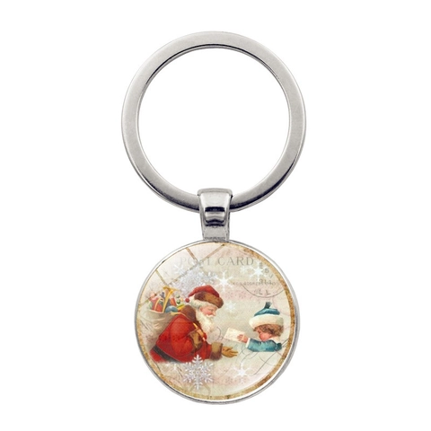 Portachiavi di Natale Vintage Babbo Natale Renna Vetro Cabochon Lega di Zinco Retro Regalo per Feste Accessorio per Uomo Donna