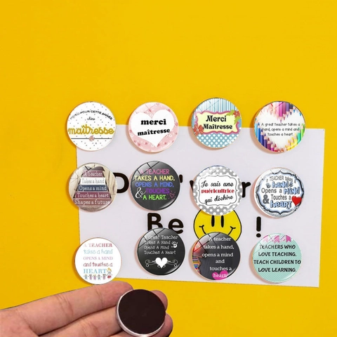 Aimants de Réfrigérateur en Verre de Cristal Citations Inspirantes Cadeau Enseignante Stickers Magnétiques Tableau Blanc Merci Maitresse