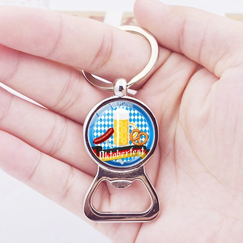 Bottle Opener Keychain Metal Zinc Alloy Oktoberfest Beer Festival Theme Souvenir German Style Polished Silver