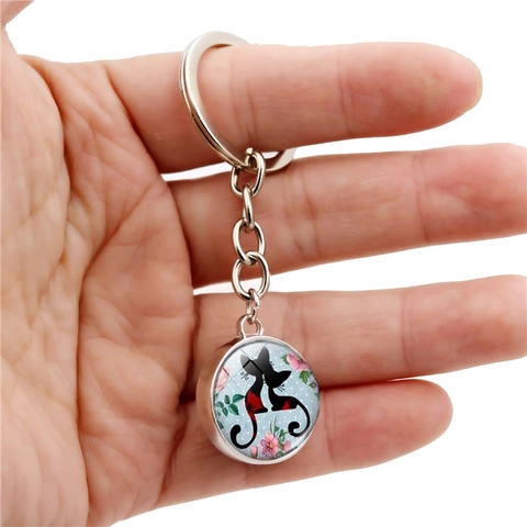 Portachiavi Con Sfera In Vetro Illustrazione Di Gatto In Lega Di Zinco Pendente Decorativo Borsa Auto