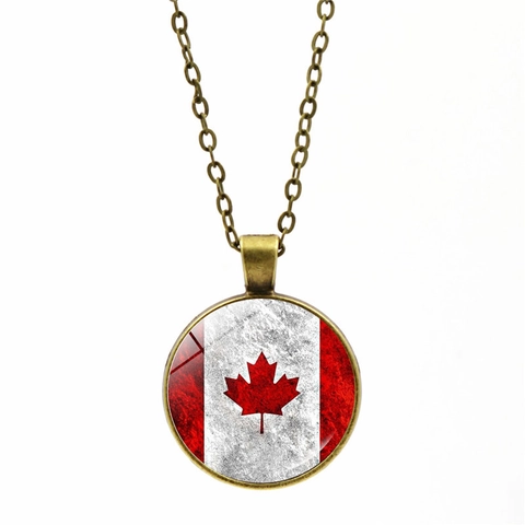 Collana con Pendente Bandiera del Canada Foglia d'Acero Vintage Lega di Zinco Vetro Gioielli Souvenir per Uomo Donna