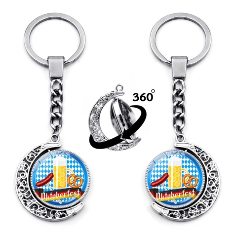 Portachiavi Oktoberfest Festival della Birra con Luna Rotante Pendente in Lega di Zinco e Vetro a Tema Birra Vintage Souvenir per Uomo Donna