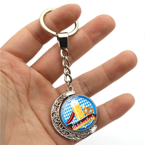 Portachiavi Oktoberfest Festival della Birra con Luna Rotante Pendente in Lega di Zinco e Vetro a Tema Birra Vintage Souvenir per Uomo Donna