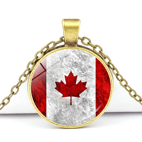 Collana con Pendente Bandiera del Canada Foglia d'Acero Vintage Lega di Zinco Vetro Gioielli Souvenir per Uomo Donna
