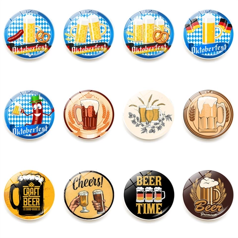 Oktoberfest Beer Theme Round Crystal Glass Fridge Magnets Munich Style Decorative Magnetic Stickers For Home Kitchen Office Decor