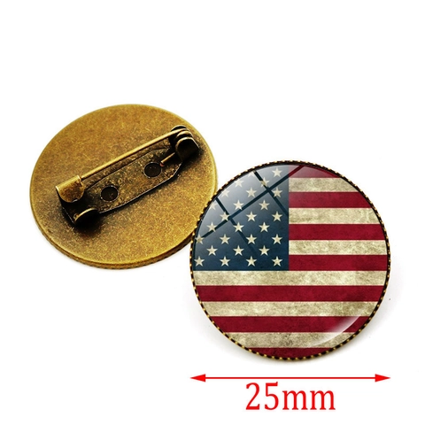Vintage Alloy Glass Cabochon USA Flag Brooch Pin For Clothes Bag Retro Distressed American Stars And Stripes Badge Decoration Unisex Jewelry