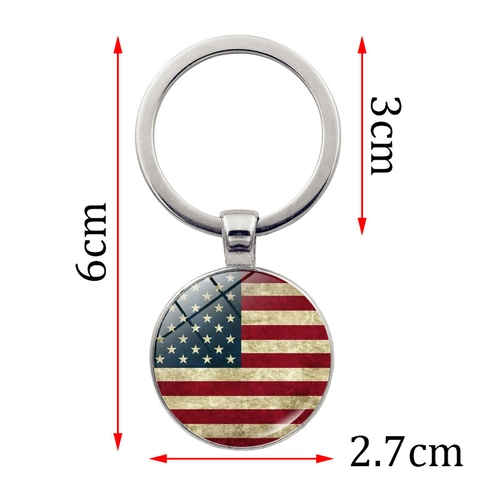 Vintage American Flag USA Patriotic Zinc Alloy Glass Cabochon Keychain Retro Star Stripes Key Ring Gift For Men Women