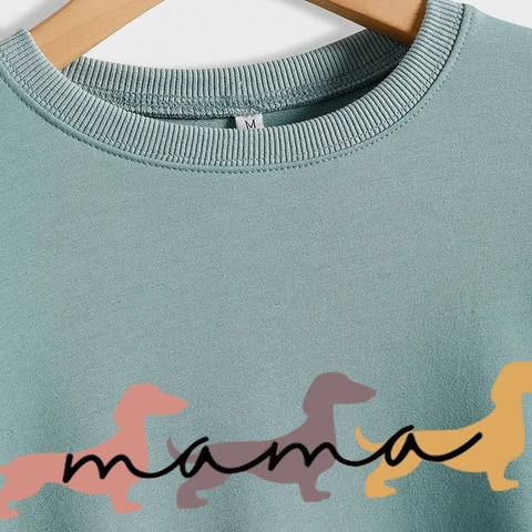 Women Round Neck Dachshund Mama Letter Print Long Sleeve Loose Casual Sweatshirt Cotton Blend Pullover Top