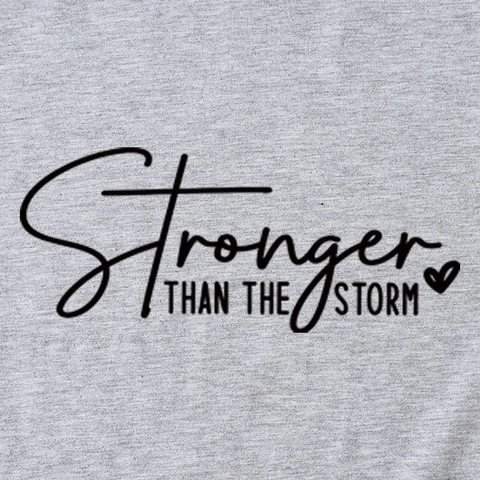 Women T-Shirt Stronger Than The Storm Letter Print Cotton Blend Casual Loose Fit Round Neck Short Sleeve Tee