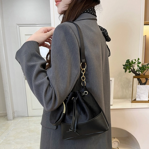 Damen Wildleder PU-Leder Beuteltasche Und Runde Geldbörse Goldene Kette Schulter Umhängetasche Mode Tasche