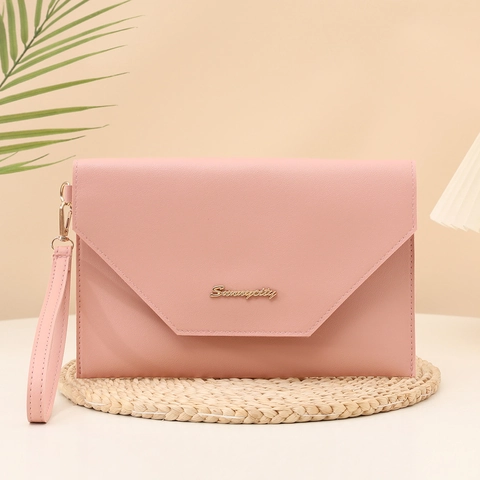 Fashion Envelope Clutch Bag Synthetic Leather Solid Color Wristlet Handbag For Women Simple Urban Style