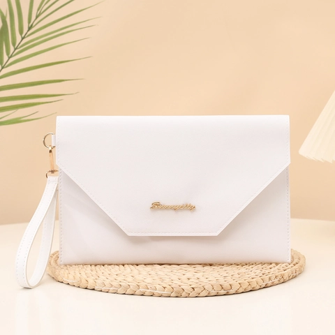 Fashion Envelope Clutch Bag Synthetic Leather Solid Color Wristlet Handbag For Women Simple Urban Style