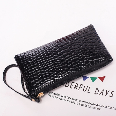 Women Crocodile Pattern PU Leather Long Wallet Wristlet Clutch Bag Zipper Coin Purse Phone Pouch For Daily Use