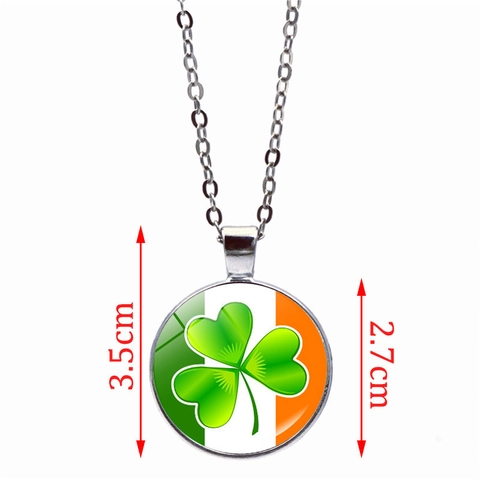 Shamrock Pendant Necklace Zinc Alloy Glass Cabochon Irish Flag Pattern St Patrick's Day Fashion Jewelry For Women