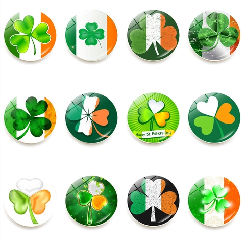 Irish Flag Shamrock Round Fridge Magnets Crystal Glass Magnetic Refrigerator Stickers St Patricks Day Home Decor