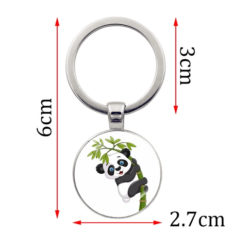 Cartoon Panda Bambu Schlüsselanhänger Süßer Runder Glasanhänger Zinklegierung Silber Handtasche Rucksack Ornament Geschenk