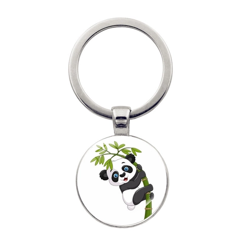 Cartoon Panda Bambu Schlüsselanhänger Süßer Runder Glasanhänger Zinklegierung Silber Handtasche Rucksack Ornament Geschenk